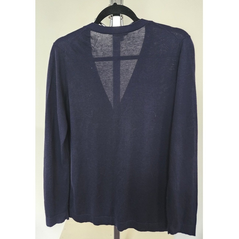 Talbots Navy Blue V-Neck Button Front Cardigan Sweater Pockets S Nautical Casual - Picture 2 of 11